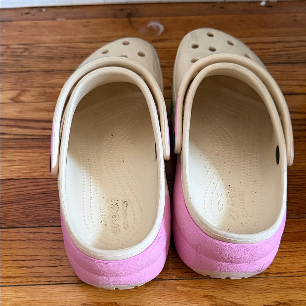 CROCS Two-Tone Beige and Pink Kids Clogs